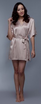 Damen Morgenmantel Seide - khaki