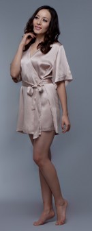 Damen Morgenmantel Seide - khaki