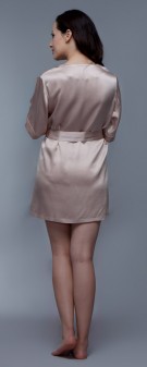 Damen Morgenmantel Seide - khaki