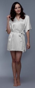 Damen Morgenmantel Seide - weiß elfenbein