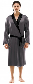 braun grau schwarz Herren Morgenmantel Seide - braun grau schwarz