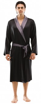 schwarz grau Herren Morgenmantel Seide - schwarz grau