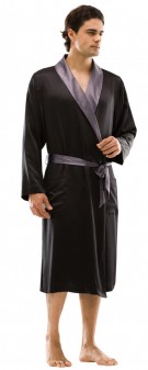 schwarz grau Herren Morgenmantel Seide - schwarz grau