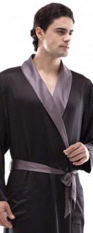 schwarz grau Herren Morgenmantel Seide - schwarz grau