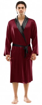 weinrot schwarz Herren Morgenmantel Seide - weinrot schwarz