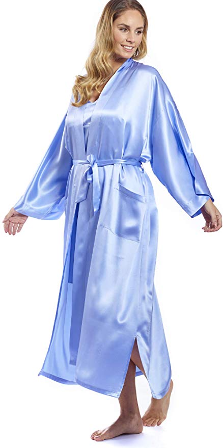 Morgenmantel / Kimono Seide blau