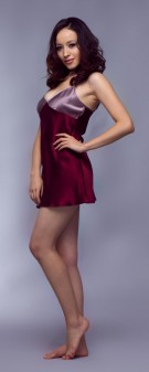 rot grau Neglige Seide Damen - rot grau