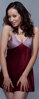 rot grau Neglige Seide Damen - rot grau