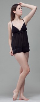 schwarz Neglige Seide Damen - schwarz