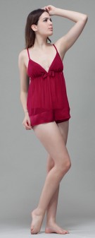 weinrot Neglige Seide Damen - weinrot