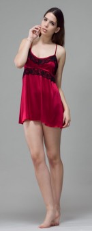 Neglige Seide Damen - weinrot