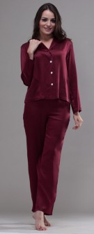 dunkelrot Seiden Pyjama Damen - dunkelrot