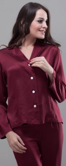 dunkelrot Seiden Pyjama Damen - dunkelrot