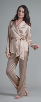 khaki Seiden Pyjama Damen - khaki