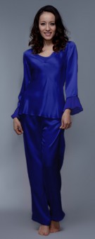 marineblau Seiden Pyjama Damen - marineblau