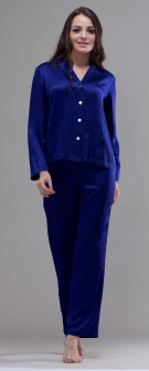marineblau Seiden Pyjama Damen - marineblau