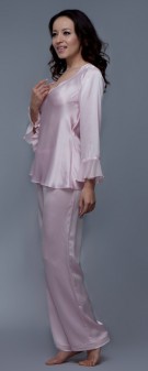 rosa Seiden Pyjama Damen - rosa