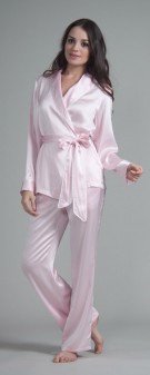 rosa Seiden Pyjama Damen - rosa