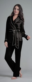 schwarz Seiden Pyjama Damen - schwarz