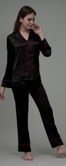 schwarz Seiden Pyjama Damen - schwarz