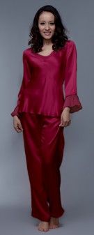 weinrot Seiden Pyjama Damen - weinrot