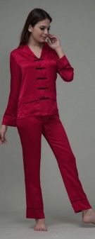 weinrot Seiden Pyjama Damen - weinrot