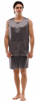 braun grau Seiden Pyjama Herren - braun grau