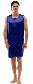 marineblau Seiden Pyjama Herren - marineblau