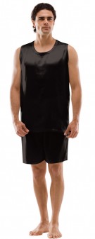 schwarz Seiden Pyjama Herren - schwarz