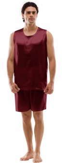 weinrot Seiden Pyjama Herren - weinrot