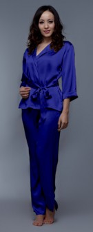 Seidenpyjama Damen - marineblau