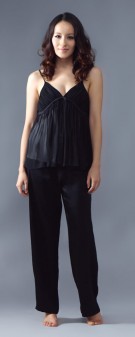 schwarz Seidenpyjama Damen - schwarz