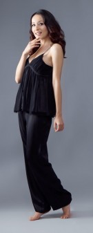 schwarz Seidenpyjama Damen - schwarz