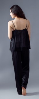 schwarz Seidenpyjama Damen - schwarz