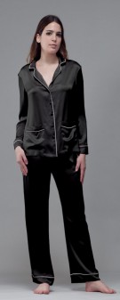 schwarz Seidenpyjama Damen - schwarz