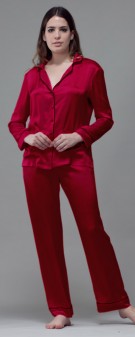 weinrot Seidenpyjama Damen - weinrot