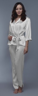Seidenpyjama Damen - weiß elfenbein
