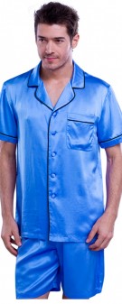 azurblau Seidenpyjama Herren - azurblau