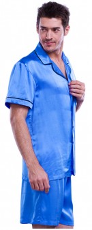 azurblau Seidenpyjama Herren - azurblau