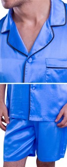 azurblau Seidenpyjama Herren - azurblau
