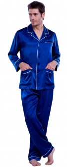 marineblau Seidenpyjama Herren - marineblau