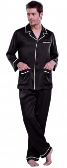 schwarz Seidenpyjama Herren - schwarz