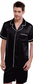 schwarz Seidenpyjama Herren - schwarz
