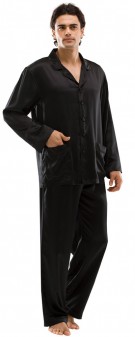 schwarz Seidenpyjama Herren - schwarz